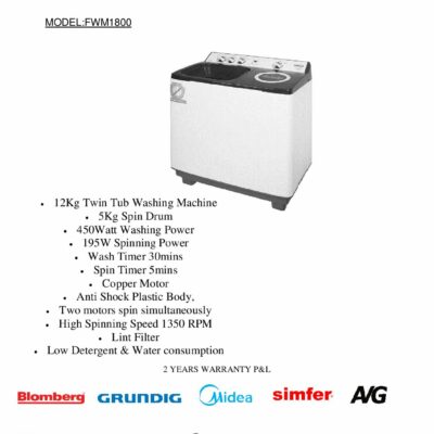 FRESH TWIN TUB , 12KGS CAPACITY